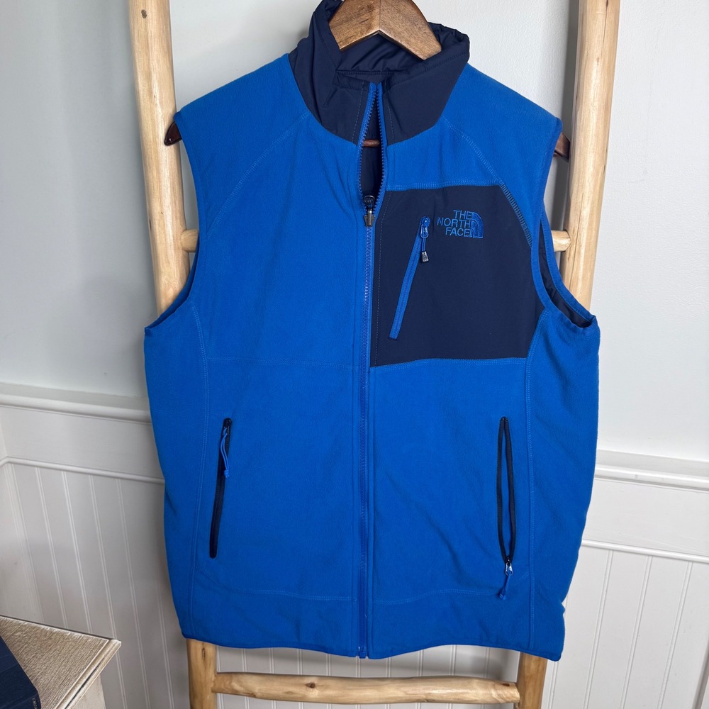 The North Face Reversible Fleece Quilted Vest Mens Small Blue Navy Full Zip